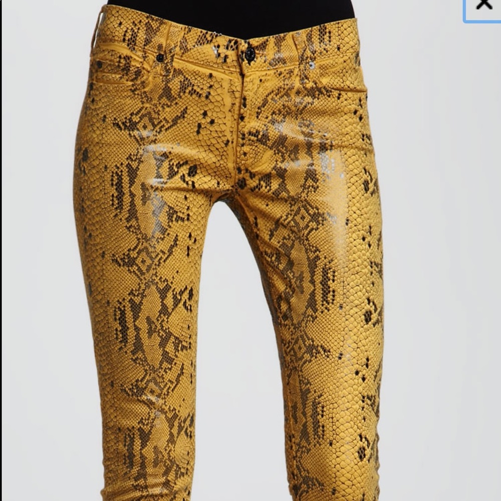 7 for all mankind mustard snake pants skinny